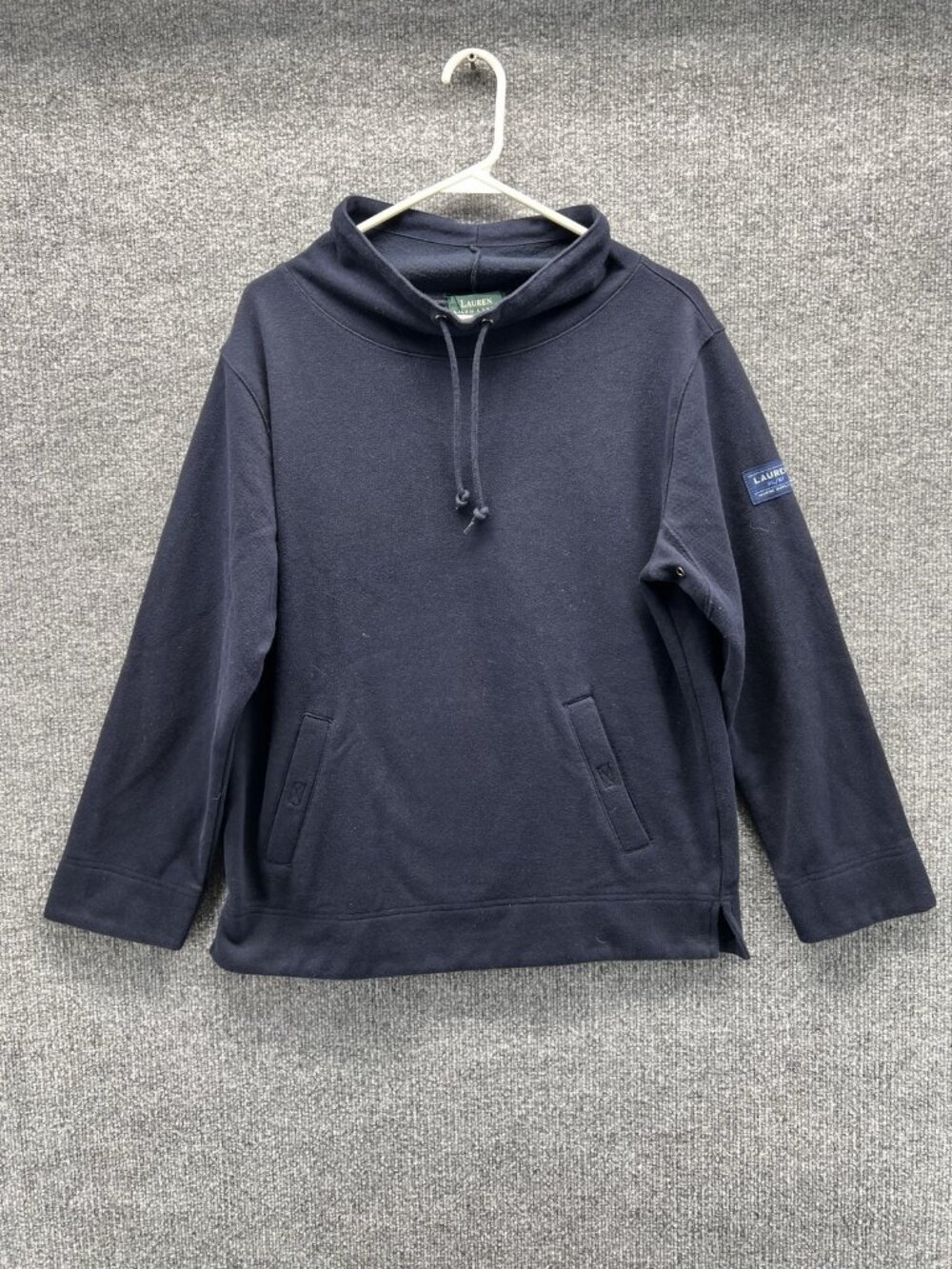 Lauren Ralph Lauren Sweatshirt Womens Small Blue Fleece Cowl Neck Pullover Logo
